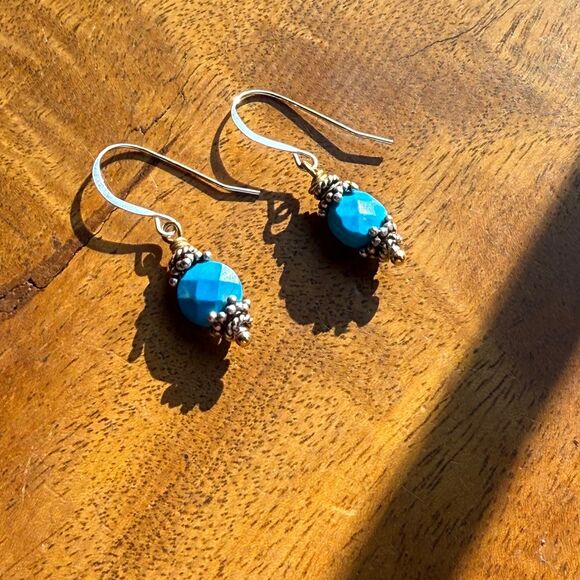Turquoise Drop Earrings Sterling Silver Ear Hook Hypoallergenic - Picture 7 of 11